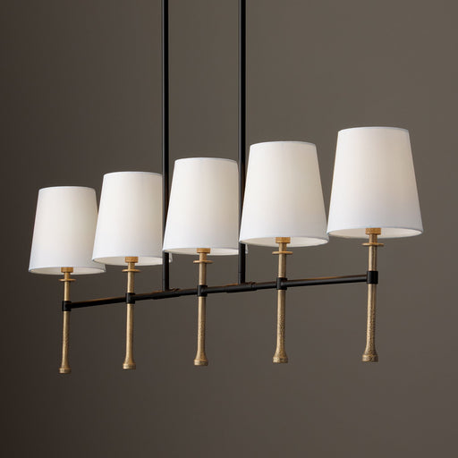 Hollis 5-Light Linear Chandelier in Matte Black with Hammered Gold