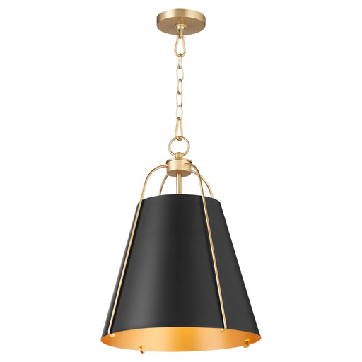 Ellen 15" 1 Light Pendant in Matte Black / Aged Brass
