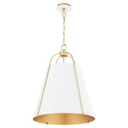 Ellen 18" 3 Light Pendant in Studio White / Aged Brass