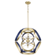 Domain 22" 8 Light Pendant in Blue / Aged Brass