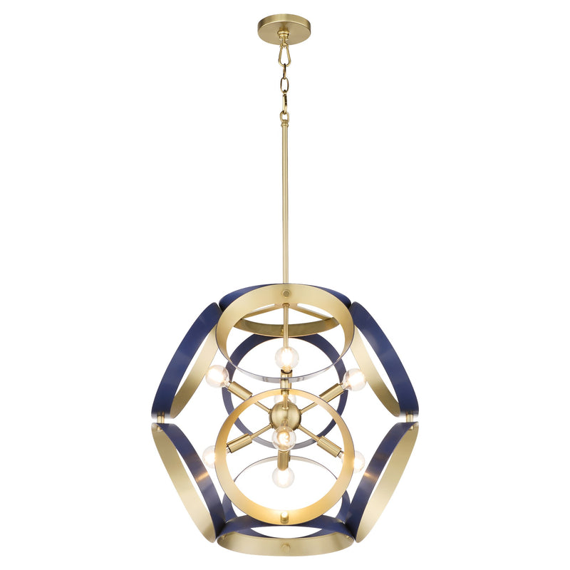 Domain 22" 8 Light Pendant in Blue / Aged Brass