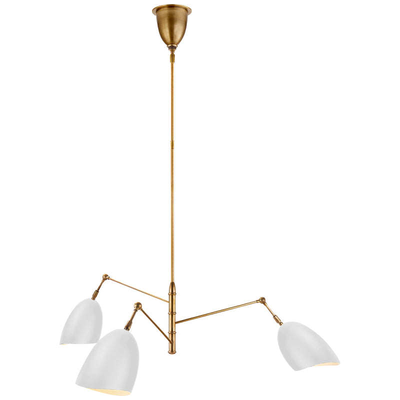 Sommerard Three Light Chandelier in Hand-Rubbed Antique Brass and White