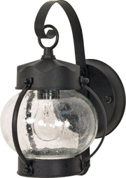 6" Clear Seeded Glass Outdoor Wall Lantern in Textured Black