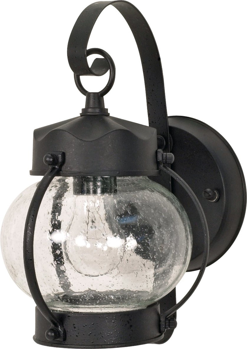 6" Clear Seeded Glass Outdoor Wall Lantern in Textured Black