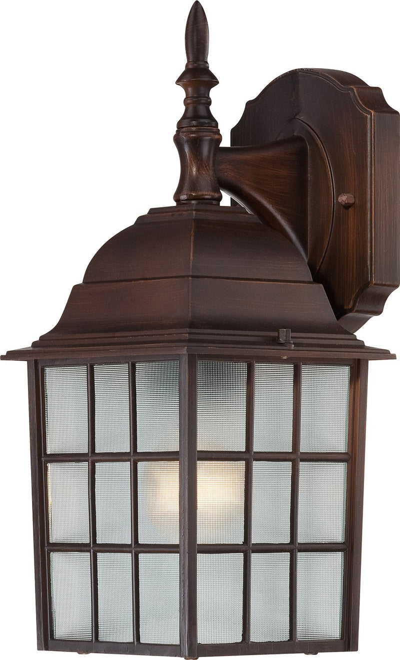 14" Frosted Glass Outdoor Wall Lantern in Rustic Bronze