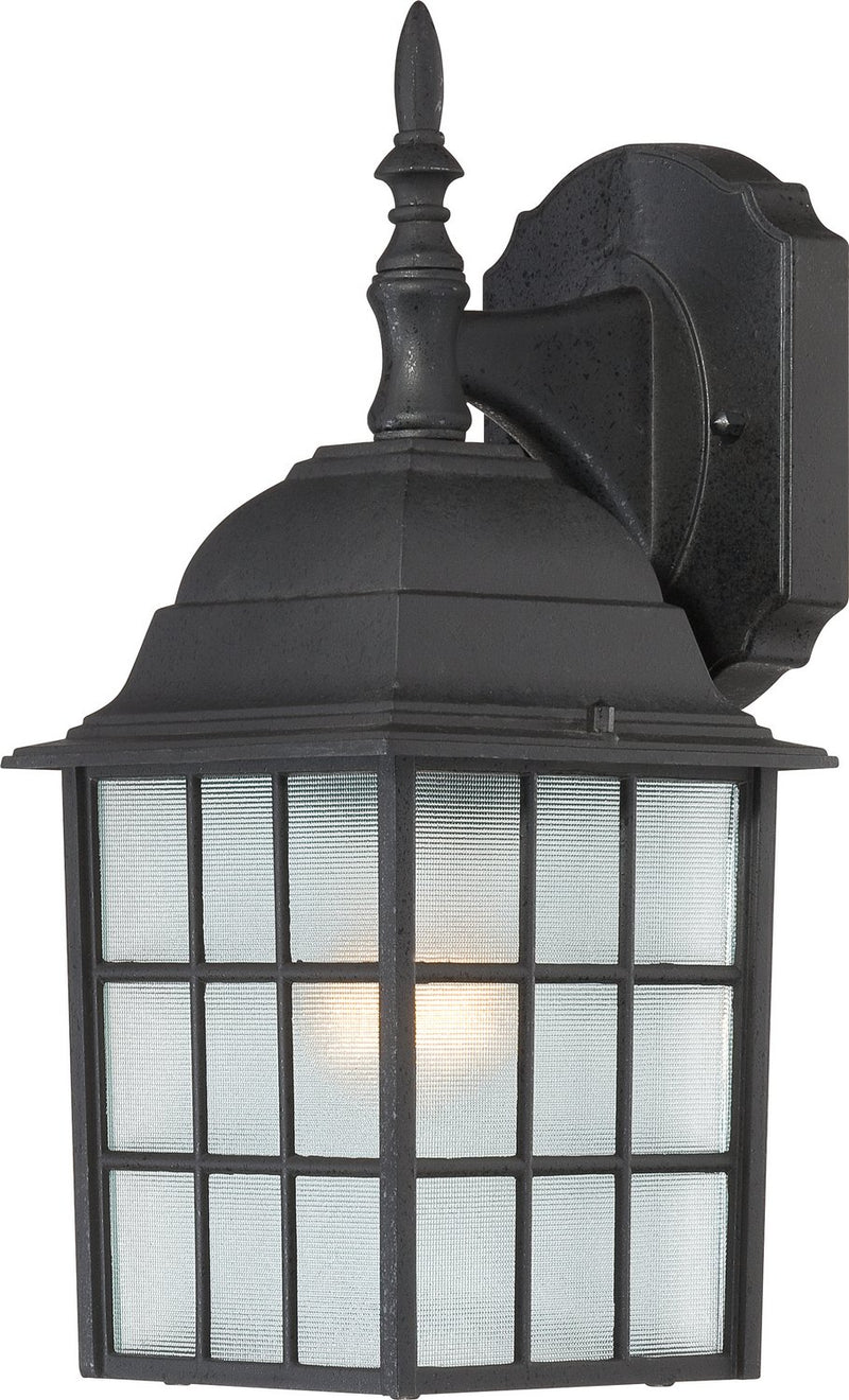 14" Frosted Glass Outdoor Wall Lantern in Textured Black