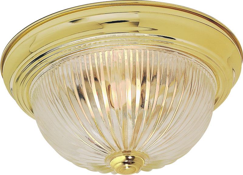 11.25" 2-Light Patterned Glass Flush Mount in Polished Brass