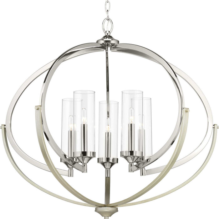 Evoke Five Light Chandelier in Polished Nickel