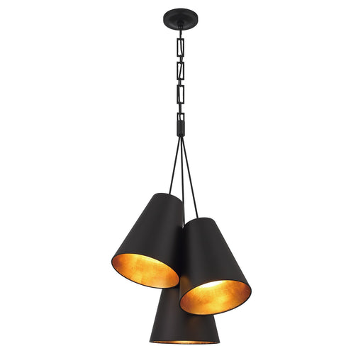 Alston 3 Light 20" Pendant in Matte Black + Antique Gold