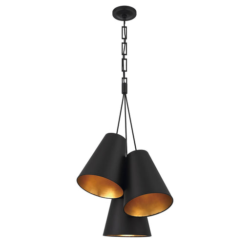 Alston 3 Light 20" Pendant in Matte Black + Antique Gold