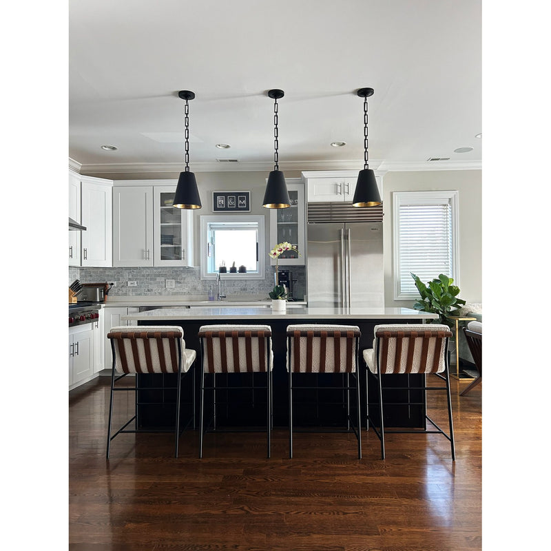 Alston 2 Light 10" Pendant in Matte Black + Antique Gold in a room setting