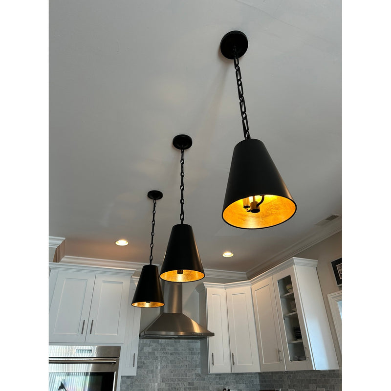 Alston 2 Light 10" Pendant in Matte Black + Antique Gold in a room setting