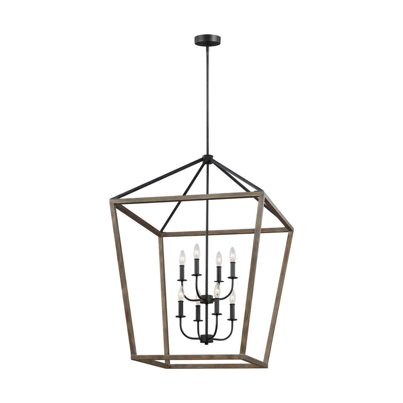 Gannet 8-Light Chandelier in Weathered Oak Wood / Antique Forged Iron