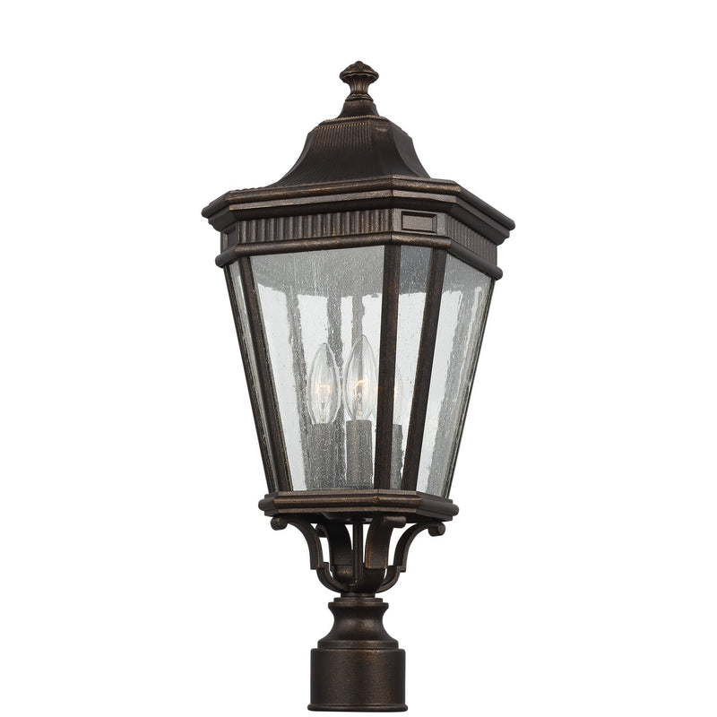 Cotswold Lane 9.5" 3-Light Seeded Glass Outdoor Post Light in Grecian Bronze