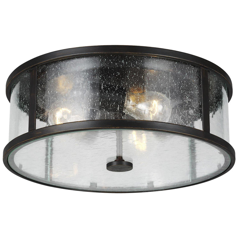 Dakota 3-Light Seeded Glass Outdoor Flush Mount in Espresso