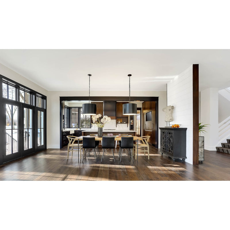 Alston 6 Light 20" Pendant in Matte Black + White in a room setting