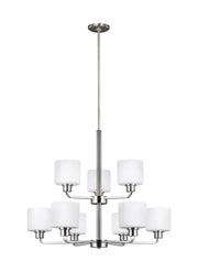 Canfield Nine Light Chandelier in Brushed Nickel
