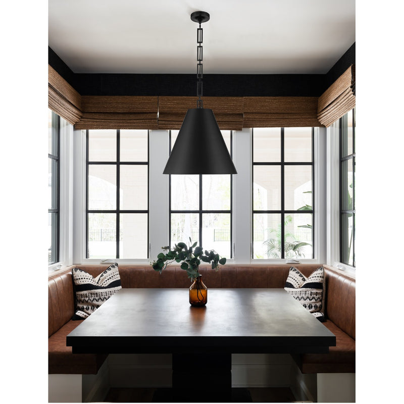 Alston 3 Light 18" Pendant in Matte Black + Antique Gold in a room setting