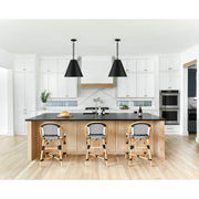 Alston 3 Light 18" Pendant in Matte Black + Antique Gold in a room setting