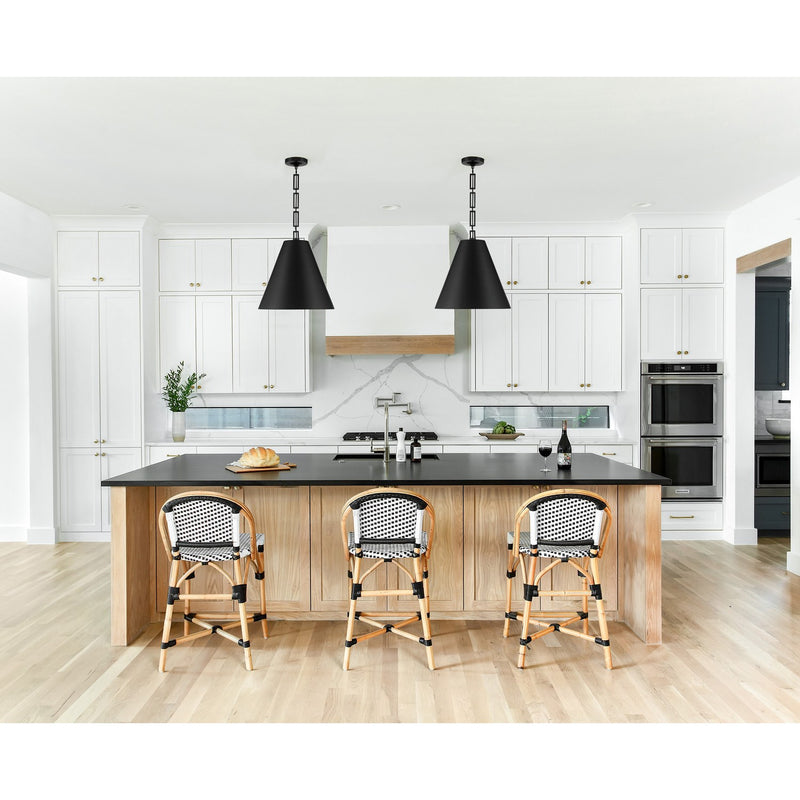 Alston 3 Light 18" Pendant in Matte Black + Antique Gold in a room setting