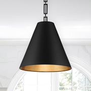 Alston 3 Light 18" Pendant in Matte Black + Antique Gold in a room setting