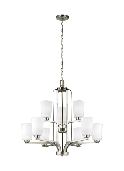 Franport Nine Light Chandelier in Brushed Nickel