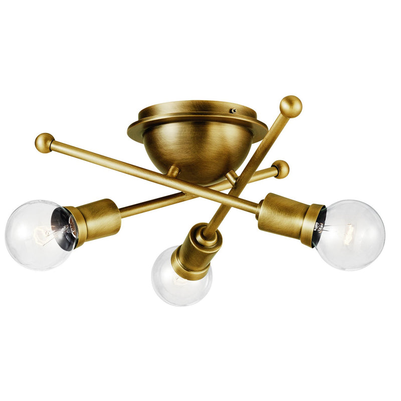 Armstrong 3-Light Flush Mount in Natural Brass