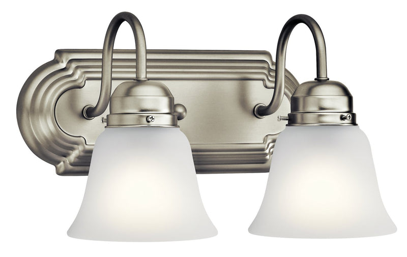 2-Light Bath Vanity Light with Satin Etched Glass in Brushed Nickel