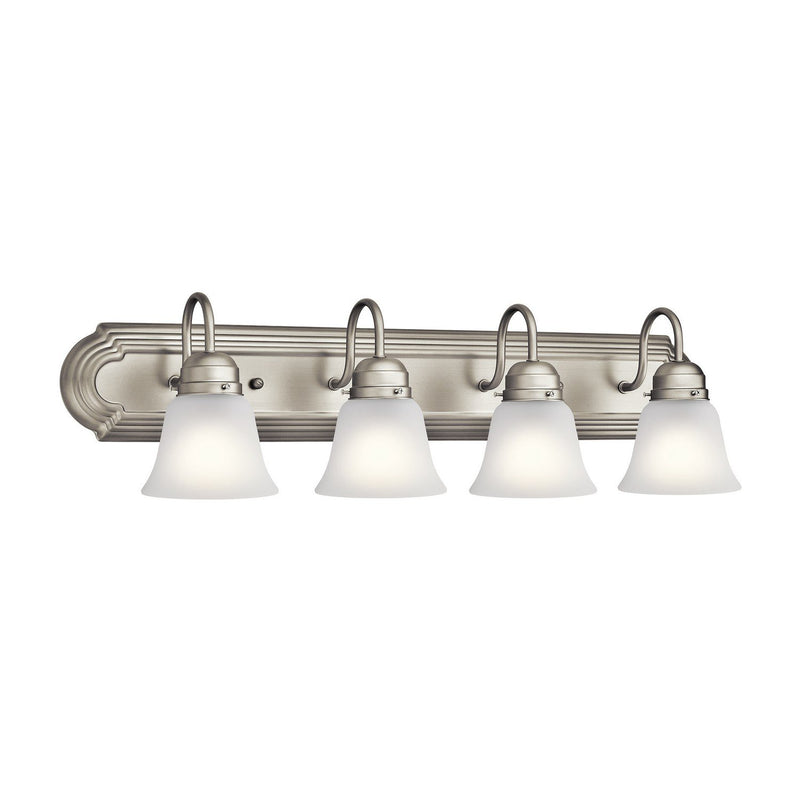 4-Light Bath Vanity Light with Satin Etched Glass in Brushed Nickel