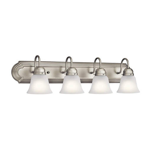 4-Light Bath Vanity Light with Satin Etched Glass in Brushed Nickel