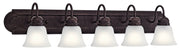 5-Light Bath Vanity Light with Satin Etched Glass in Tannery Bronze
