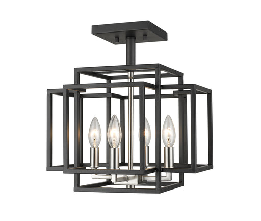 Titania 4 Light Semi Flush Mount in Black / Brushed Nickel
