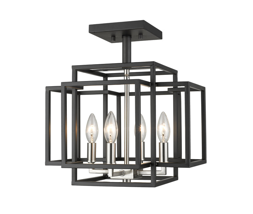 Titania 4 Light Semi Flush Mount in Black / Brushed Nickel