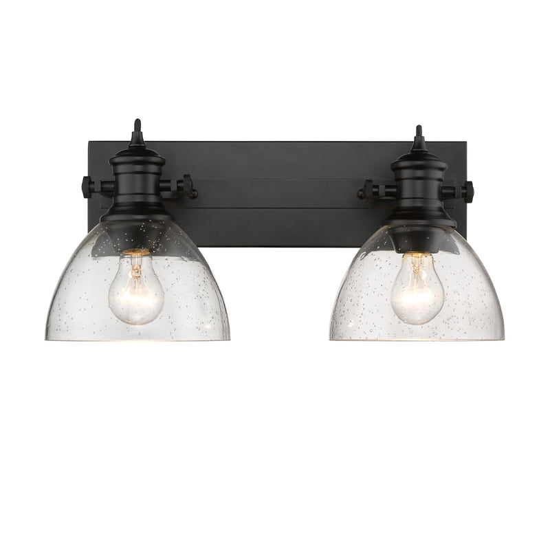 Hines 2-Light Bath Vanity in Matte Black with Seeded Glass