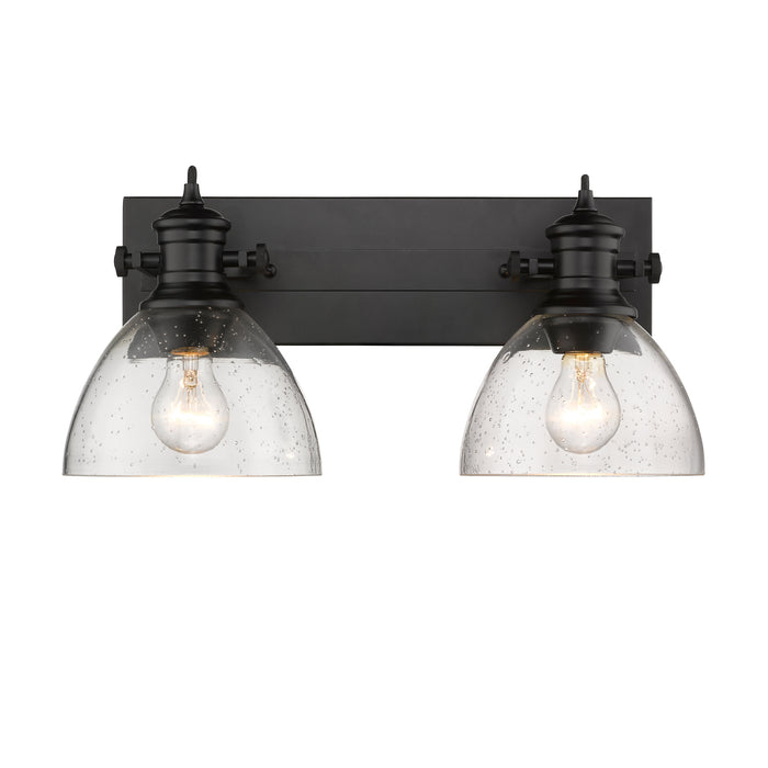 Hines 2-Light Bath Vanity in Matte Black with Seeded Glass