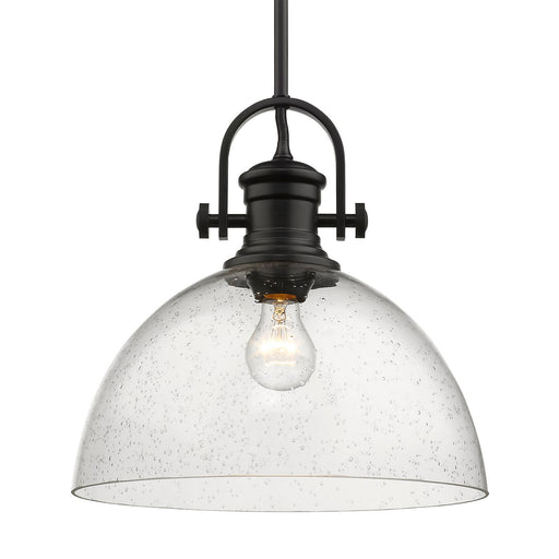Hines 1-Light Pendant in Matte Black with Seeded Glass