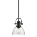 Hines Mini Pendant in Matte Black with Seeded Glass