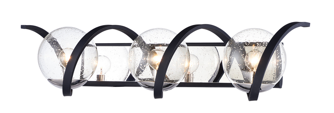 Curlicue Three Light Bath Vanity in Black / Polished Nickel