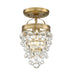 Calypso 1 Light Ceiling Mount in Vibrant Gold with Clear Glass Drops Crystal