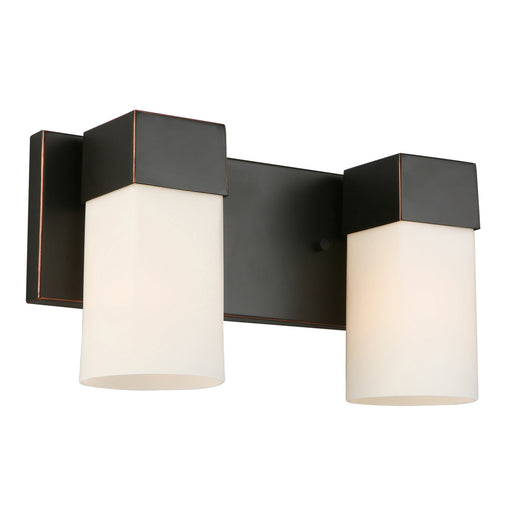 Ciara Springs 2x60W Bath Vanity Light With Oil Rubbed Bronze Bronze Finish & Frosted Glass