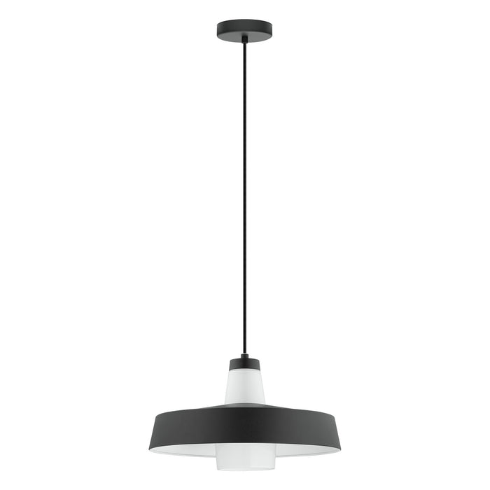 Tabanera 1x60W Pendant With a Black & white Finish & White Glass