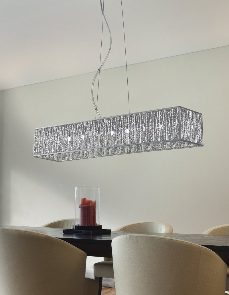 Terra 9 Light 46" Linear Pendant in Chrome in a room setting