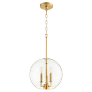 Transitional 3 Light Globe Pendant in Aged Brass