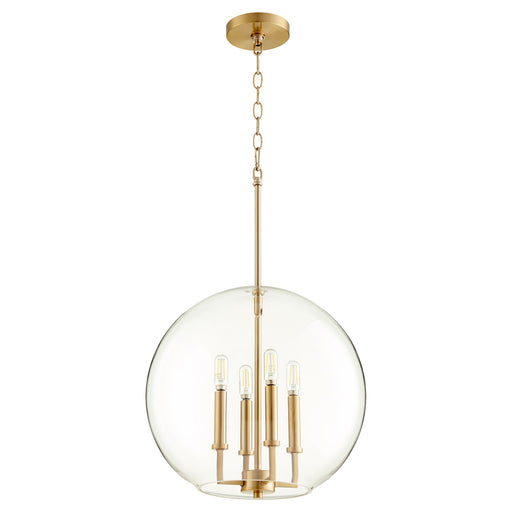Transitional 4 Light Globe Pendant in Aged Brass