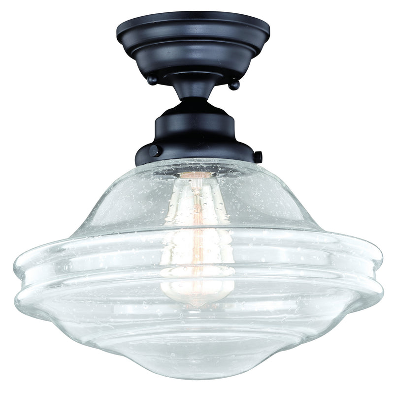 Huntley 12" Semi-Flush Mount in Oil Rubbed Bronze with Clear Seeded Glass
