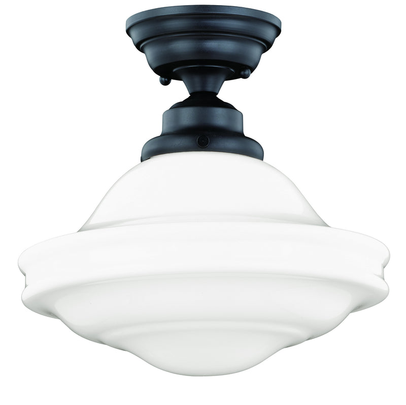 Huntley 12" Semi-Flush Mount in Oil Rubbed Bronze with Milk Glass