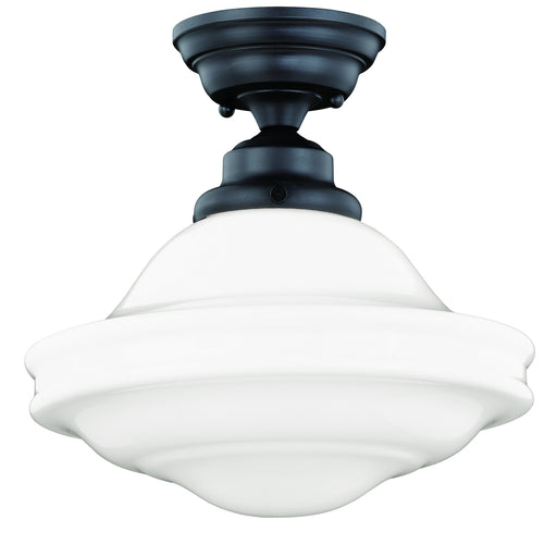 Huntley 12" Semi-Flush Mount in Oil Rubbed Bronze with Milk Glass