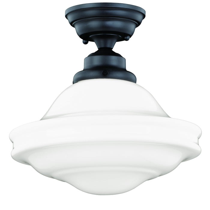 Huntley 12" Semi-Flush Mount in Oil Rubbed Bronze with Milk Glass