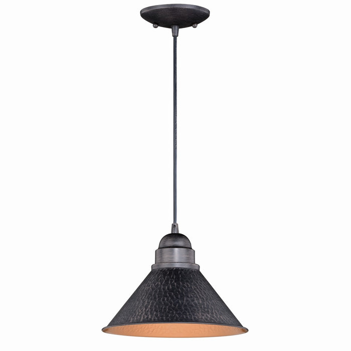 Outland 10" Outdoor Pendant Light in Outer Aged Iron with Inner Light Gold