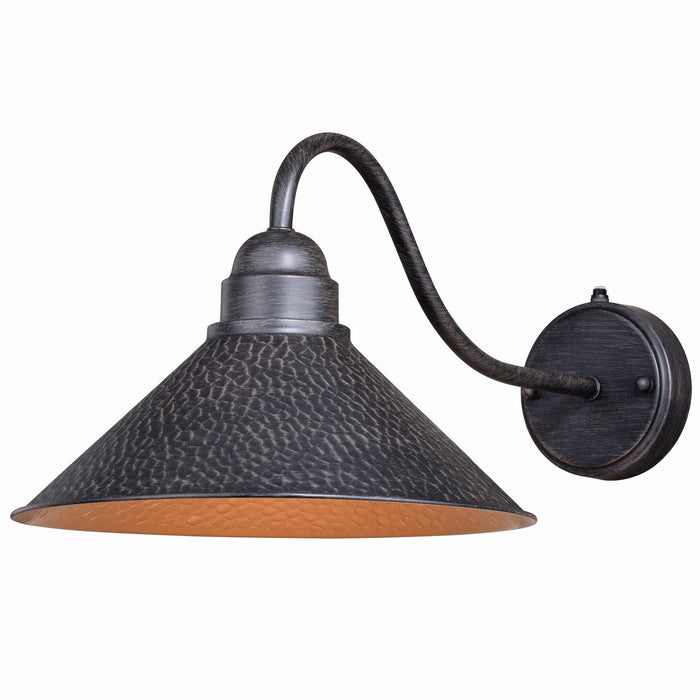 Outland 12" Long Arm Outdoor Wall Light in Outer Aged Iron with Inner Light Gold
